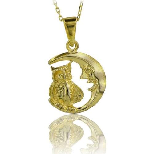 Moon and Owl Necklace 925 Sterling Silver Unisex Necklace