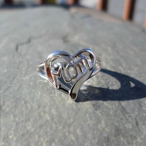 Personalized Classic simple Heart Shaped Letter Mom Ring for Mother Days' Gift Jewelry Size 6-10