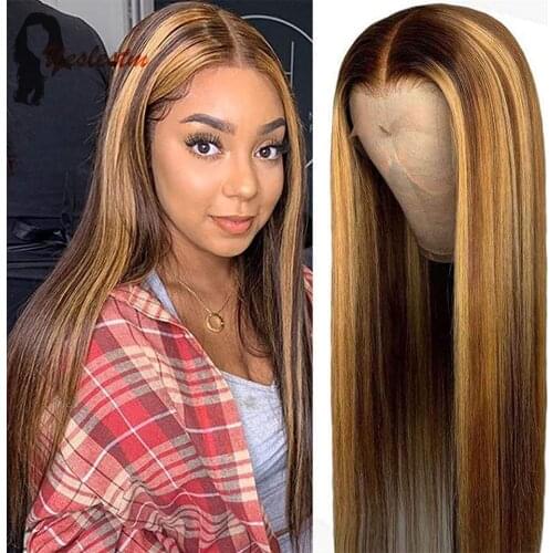 Straight Highlight P4/27 Colored 13x4x1 T Part Lace Front Wigs Human Hair Pre Plucked Brazilian Honey Blonde Lace Front Wigs