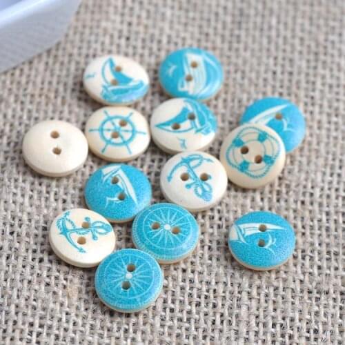 Mixed Ocean Design Wooden Buttons For Sewing handmade Scrapbooking Crafts 50pcs 15mm MT0015X
