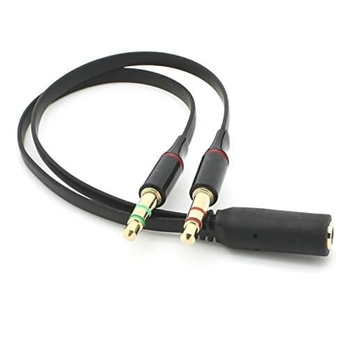 Headphone Microphone Audio Splitter Cable Dual 3.5mm Male to Single Female for Cell Phone & Tablet & Laptop Black