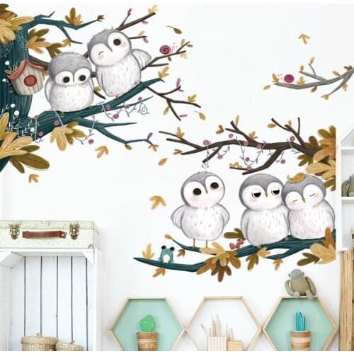 Cute Birds on The Branches Wall Stickers for Living Room Baby Kids Room Tree Decals Removable PVC Bedroom Art Stickers