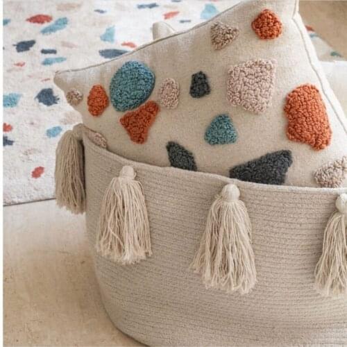 Nordic Ins Cotton Rope Woven Tassel Storage Basket Room Sundries Storage Basket Baby Diaper Storage Box