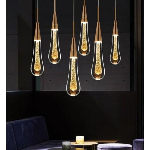 Nordic Crystal Glass Led Pendant Lights Nordic Gold Hanging Lamps Restaurant Home Decor Indoor Lighting Staircase Light Fixtures