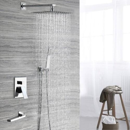 Concealed Square Shower Faucet Set Wall Mounted Rainfall Shower Faucet Brass Shower System Kit 3-way Mixer Shower