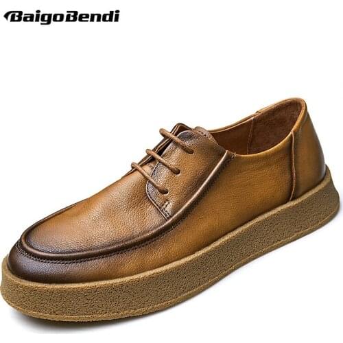 Soft Genuine Leather Lace-Up Men Fashion Casual Shoes British Brown Elegant Sneakers Boys Oxfords