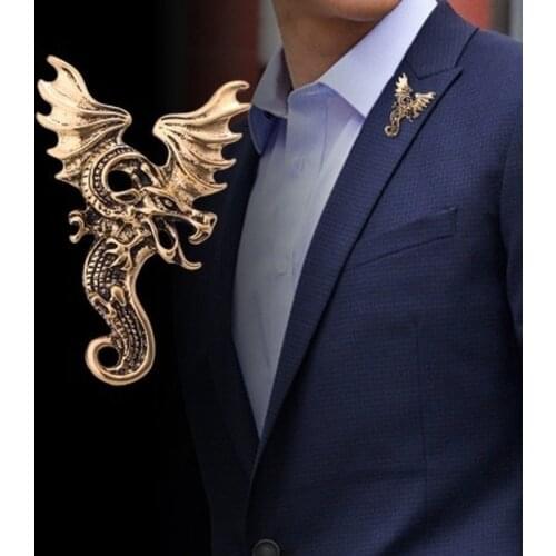 Vintage Cool Dragon Badge Metal Brooch Pin Mens Suit Shirt Lapel Pin Fashion Coat Jewelry