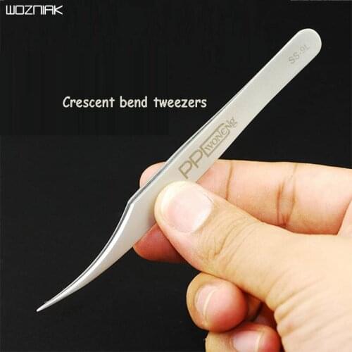 Wozniak PPD SS-9L High Quality Tweezer Non-magnetic Crescent Bend Anti-acid Hold Fine Objects Tweezer Mobile Phone Repair Tools