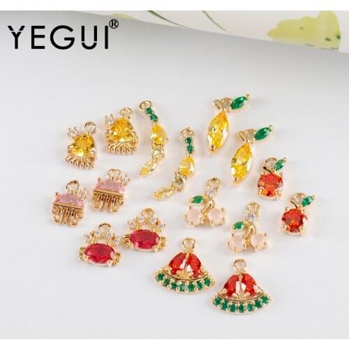 YEGUI M1051,jewelry accessories,18k gold plated,copper metal,zircons,charms,jump ring,diy pendants,jewelry making,10pcs/lot