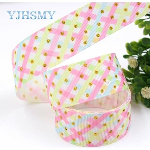 YJHSMY G-18808-869,25 mm 10 yards golden glitter printed grosgrain ribbon,DIY headdress wedding gift packaging material