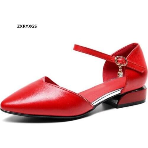Top Cowhide Pointed Sandals Female Shoes Summer Leather Sandals 2020 New Large Size Low Heel Sandals Fashion Elegant Sandals