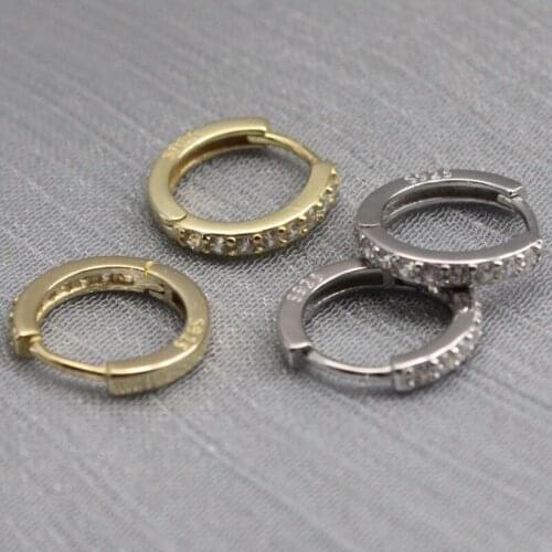 Real 925 Sterling Silver Small Hoop Earrings Gold Luxury Cubic Zircon Stud Earrings for Women Wedding Jewelry Girs Gift 8-12 mm