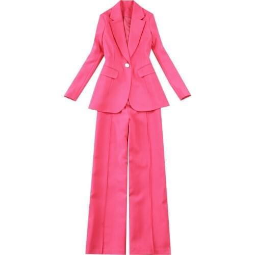 Women pant suits formal spring and autumn new style temperament pink slim one-button suit + wide-leg pants OL professional suit