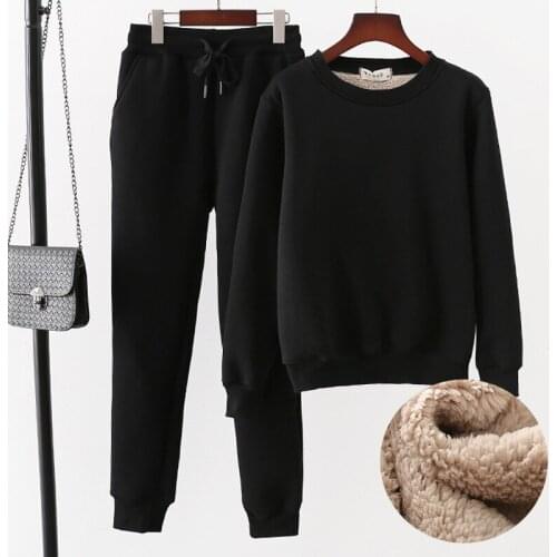 Winter thick fleece women tracksuits sport suit warm loose sweatshirt+pant casual jogger running athletic outfit set sportswear