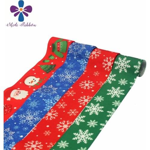 16mm-75mm Christmas Element Cartoon Snowflake Printed Grosgrain/Foe Ribbon Snowman Stockings DIY Hair Bowknots 50yards/roll