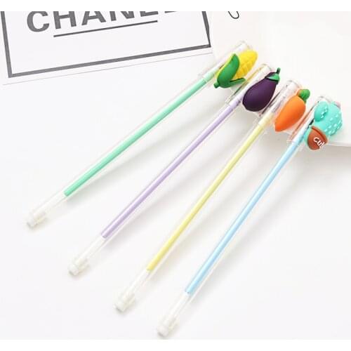 20 Pcs Cartoon Creative Small Fresh Fruit Gelneutral Pen Plant Black Radish Eggplant Corn Cactus Pen Kawaii School Supplies