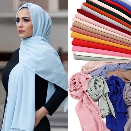 2021 Fashion Women Solid Chiffon Headscarf Ready To Wear Instant Hijab Scarf Muslim Shawl Islamic Hijabs Arab Wrap Head Scarves