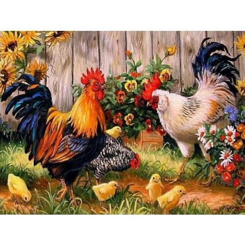 5D DIY diamond painting embroidery room decoration cross-stitch kit Picture full of rhinestones square round Chicken in the yard