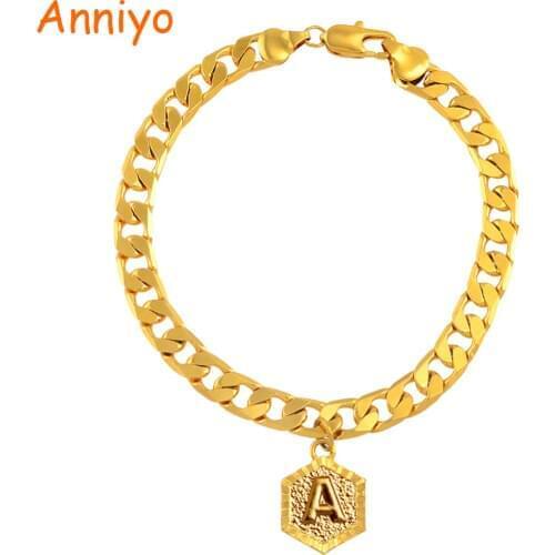 Anniyo (Length 21cm) A-Z 26 Letter Bracelet Initial for Women Men Fashion English Alphabet Chain Bracelets Jewelry Gifts #137006