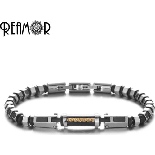 REAMOR Luxury Stainless Steel Bracelets Men Women Steel Wire inlay Industrial Style Bangles With Detachable Clasp Trendy Jewelry