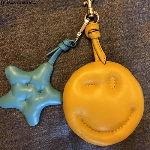 Lovely Smiling Face Stars Rainbow Cherry Leather Accessories Gift Bags Hang Act The Role Of Fashion Sheepskin Key Chain Pendant