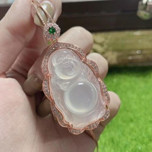 Natural Buddha white jade pendant with 925 sterling silver rose gold pendants necklaces add chain jade jewelry jade necklace