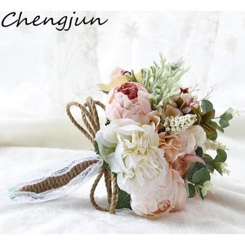 Chengjun New Style Custom Handmade Silk Floral Flower Wedding Accessories Bridal Bouquet