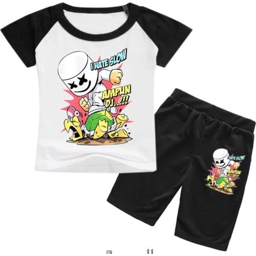 DJ Marshmello New Kids Boys Girl Summer Clothing Sets Cute O-neck Short Sleeve T-Shirt Tops with Shorts Toddler Baby Pajamas Set