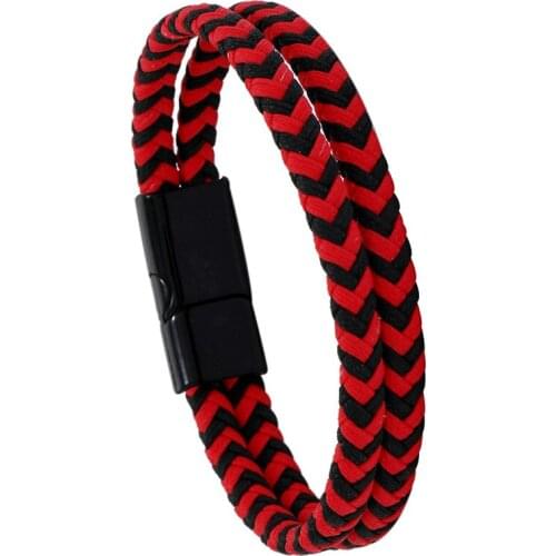 Double Layer Briaded Crafts Men Bracelet Jewelry Simple Fashion High Quality Round Pu Leather Alloy Magnet Connector Jewelry