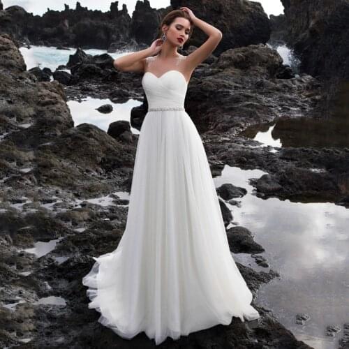 Graceful On Sale 2021 Sleeveless Bridal Wedding Dresses Illusion Neckline Beaded Belt Wedding Gowns for Bride Buttons Back New