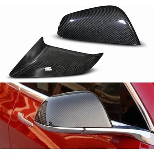 For Tesla Model 3 2018 2019 Carbon Fiber Car Side Wing Rear View Rearview Mirror Cover Cap Shell Trim Adhesive