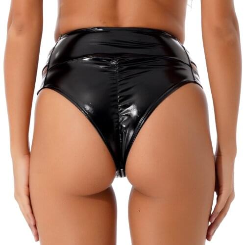 Hot Women Latex Panties Underwear Sissy Lingerie Wetlook Leather Briefs Jockstrap High Waist Bikini Briefs Bottoms Sexy Panties