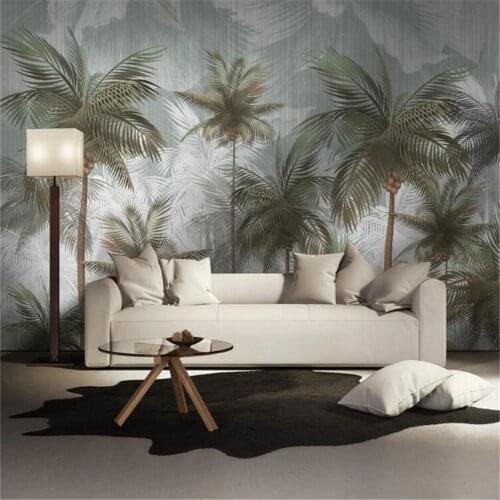 Milofi custom 3D printing wallpaper mural green retro tropical leaves hand-painted plants home decoration background wall