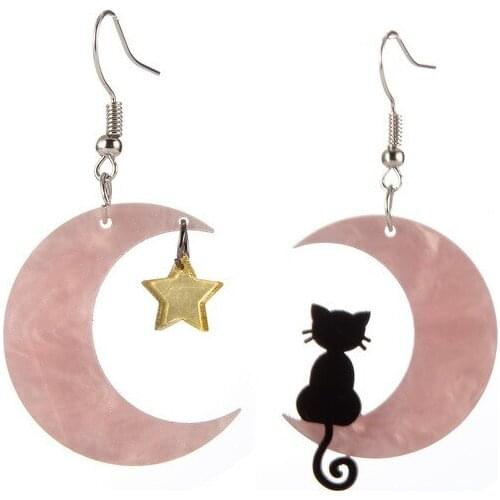 Moon Cat Star Acrylic Drop Earrings Lovely Cartoon Y2K Moon Pink Yellow Animal Dangle Earrings Fashion Jewelry For Women 2020