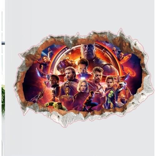 Cartoon Disney 3D Effect The Avengers Broken Wall Stickers For Kids Room Home Decor Pvc Wall Decal Super Heroes Mural Art Poster