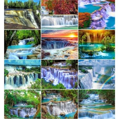 AZQSD DIY Painting By Number Canvas Kits Landscape Handpainted Gift 40x50cm Coloring By Numbers Waterfall Home Decoration