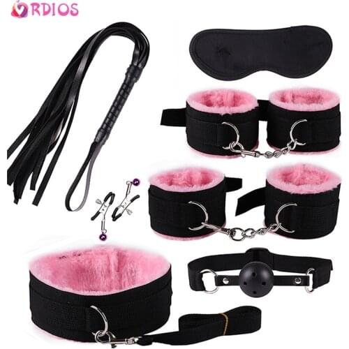 Handcuffs For Sex Toys For Adult Game BDSM Sex Bondage Set Handcuffs Nipple Clamps Gag Whip Sex Products Sexy Shop