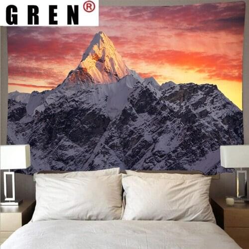 GREN Mountain Rolling Forest Lake Scenery Cheap Tapestry Modern Wall Art Psychedelic Hanging Beach Towel Landscape Home Decor
