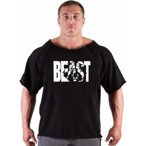 New Fitness Sport Shirt Men Cotton Print Tank Fit Men Running Shirt Loose T Shirt Gym Sport Tops Weightlifting Workout tshirt