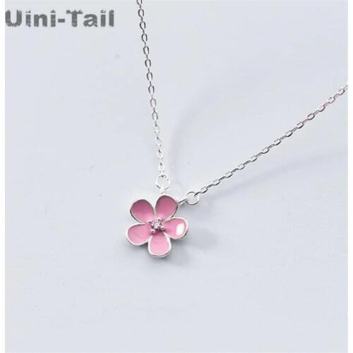 Uini-Tail new hot 925 sterling silver fresh and lovely pink peach necklace Korean fashion trend high quality jewelry GN576