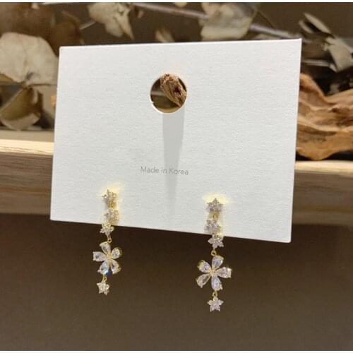 2020 New Arrival Trendy Sweet Rhinestone Flower Drop Earrings For Women Fashion Simple Gold Color Metal Party Pendiente