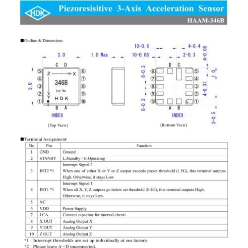 Original new 100% HAAM-346B micro SMD 3mm piezoelectric triaxial 3-axis acceleration sensor 2G 400mV/G 2.2-3.6V (SWITCH)