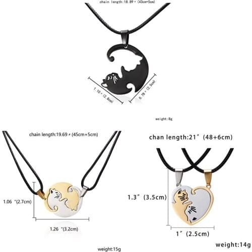 Couple Necklace Stitching Necklace Animal Pendant Cat Stitching Necklace Simple Friendship Gift Heart Shape Cat Jewelry Necklace