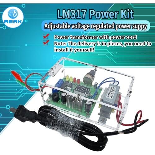 EU 220V DIY LM317 Adjustable Voltage Power Supply Board Learning DIY Kit With Case output 1.25V-12V