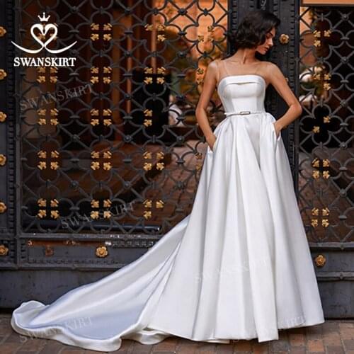 Vintage Strapless Wedding Dress 2022 Satin 2 In 1Detachable train A-Line Princess Vestido De Novia SwanSarah P182 Bridal Gown