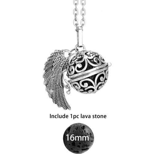 1Pc Multiple Shapes Hollow Locket Pendant 16mm Black Lava Stone Bead Diffuser Necklace For Jewelry Gift