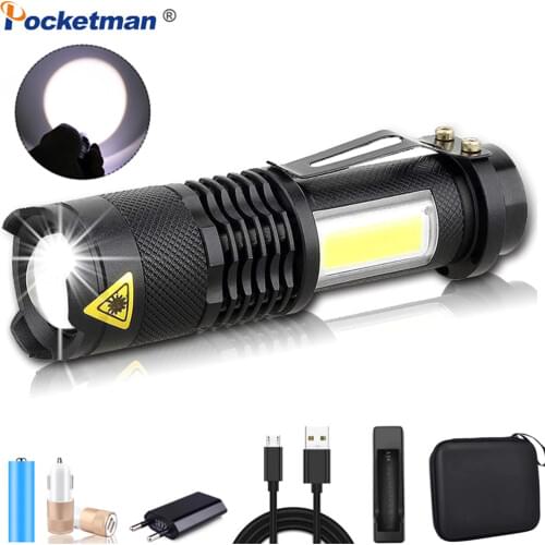 3800LM LED Flashlight Portable COB Torch Q5 Powerful Zoomable Flashlight Waterproof Penlight Mini Flashlight By AA 14500 Battery