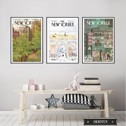 The New Yorker Magazine Cover Poster Abstract Retro World View Wall Art Canvas Painting Modular Pictures Home Decor