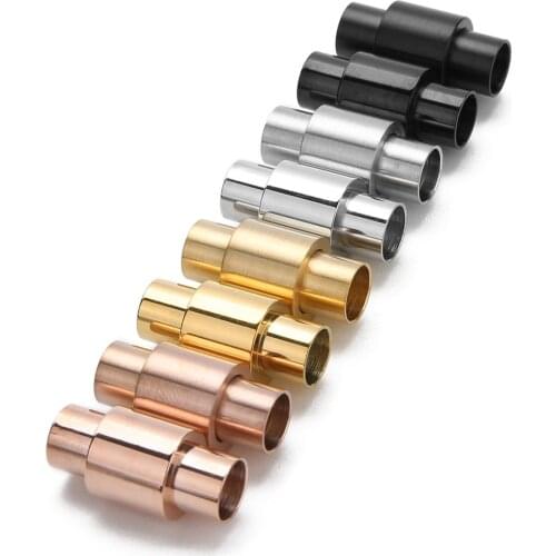 2Pcs/lot 10x20mm Strong Round Magnetic Clasps Stainless Steel Fit 6mm Hole Leather Cord Bracelet Diy Claps Findings