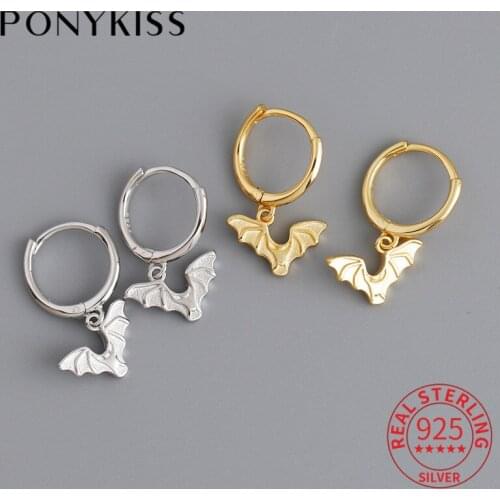 PONYKISS Trendy S925 Sterling Silver bat Animals Huggie Hoop Earrings for Women Party Delicate Accessory Minimlist Fine Jewelry